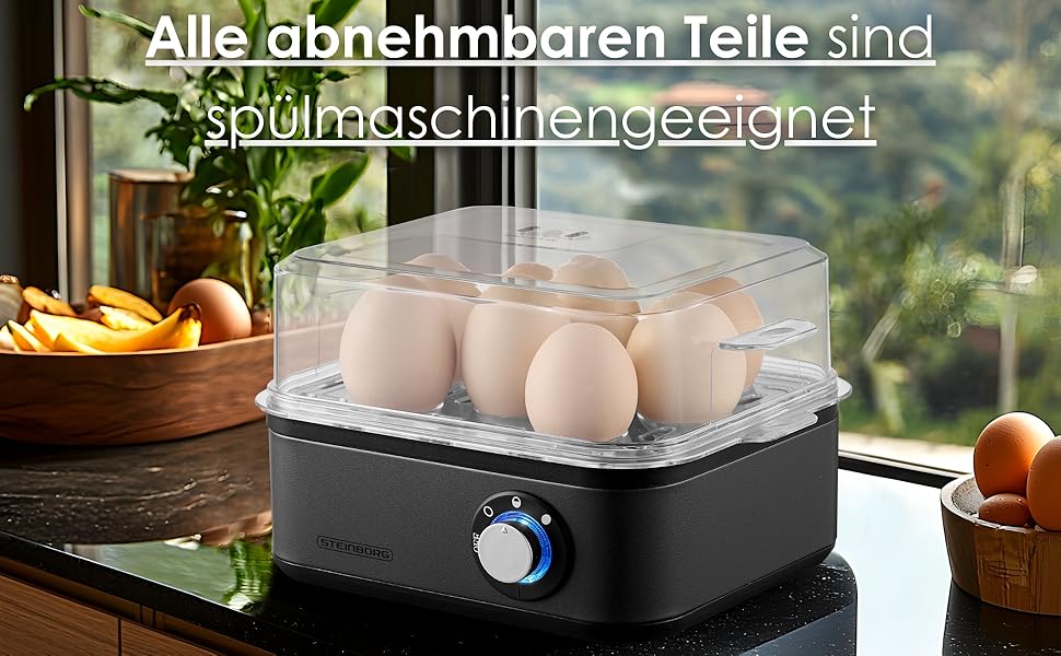 Електричний яйцеварка на 1-8 яєць з підігрівом, з нержавіючої сталі, 500 Вт, 3 ступені нагріву, без BPA, придатний для миття в посудомийній машині, LED-перемикач, міцний та довговічний