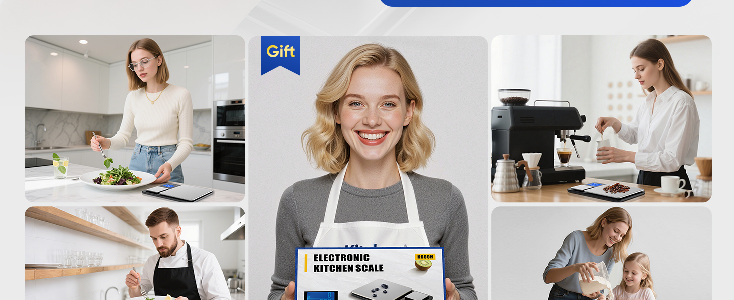 Цифрова кухонна вага 15 кг / 0,01 г, високоточна вага з двома дисплеями, функцією підсумовування та тарування, 7 одиниць вимірювання, для приготування їжі та випічки, з батарейками K600H