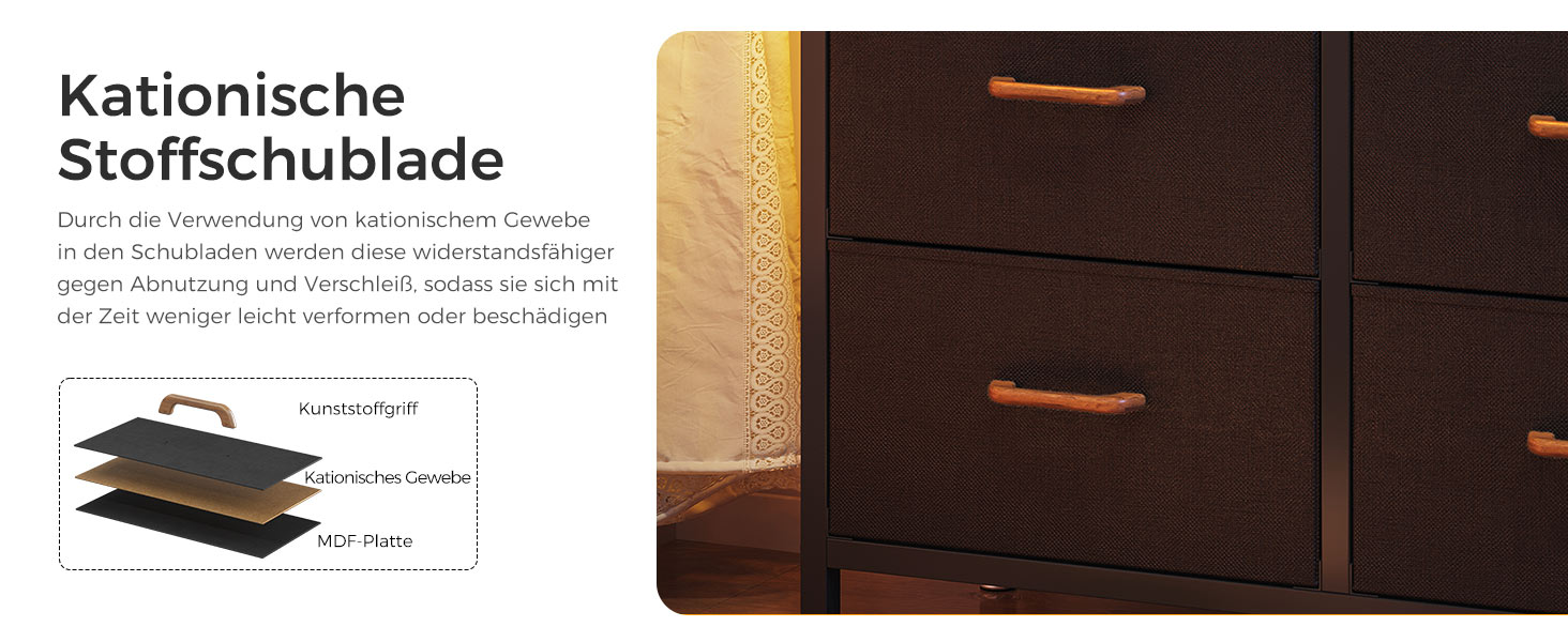 Комод Coleshome з висувними ящиками, LED-підсвічуванням, 2 USB-портами та розетками, 7 тканинних ящики, 132*30*89 см (Ретро колір)