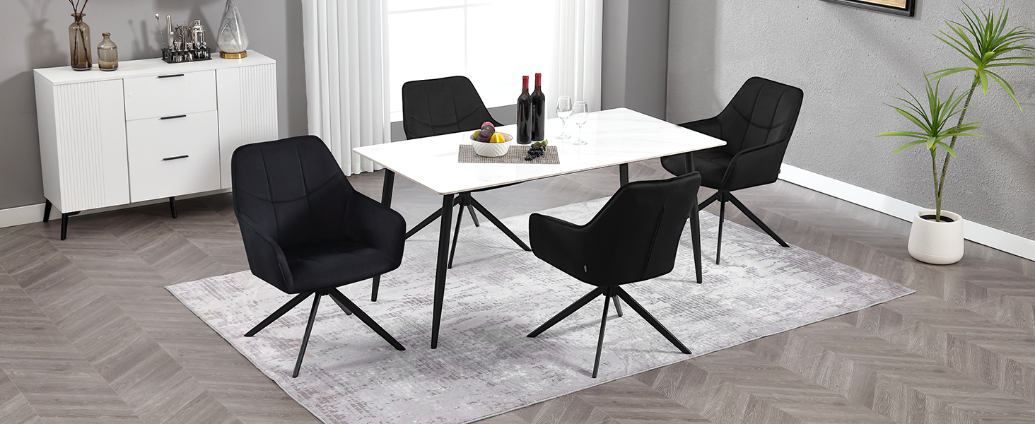 Крісла для їдальні WOLTU (2 шт.) – оббивка з жаккарду та вельвету, з металевими ніжками, для кухні, вітальні, їдальні (Чорний)