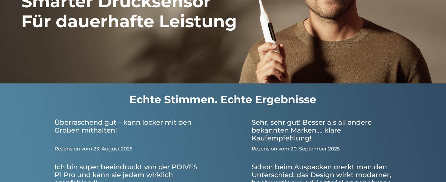 Електрична зубна щітка POIVES P1 Pro з датчиком тиску, 72000 рухів, 4 роки гарантії, 111 днів без ризику, тривалий час роботи, колір: Midnight Blue