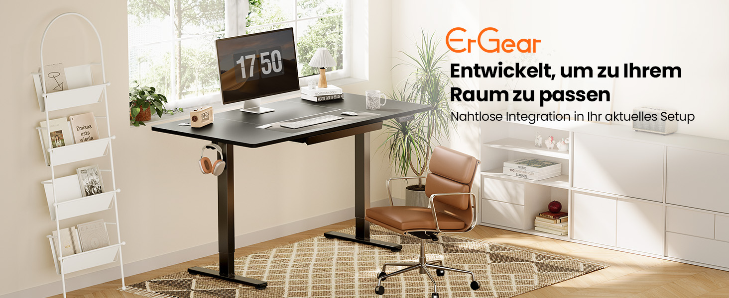 Регульований по висоті письмовий стіл ErGear з шухлядою, 160x80 см, білий — електричний стіл для роботи та навчання, смарт-панель з 4 рівнями пам'яті, стійка T-подібна основа