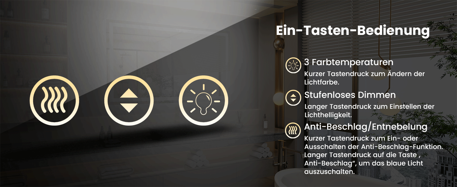 LED дзеркало для ванної кімнати 60x80 см з підсвічуванням, сенсорне керування, регулювання яскравості, 3 кольори світла, антизапар, IP44, вертикальна/горизонтальна орієнтація