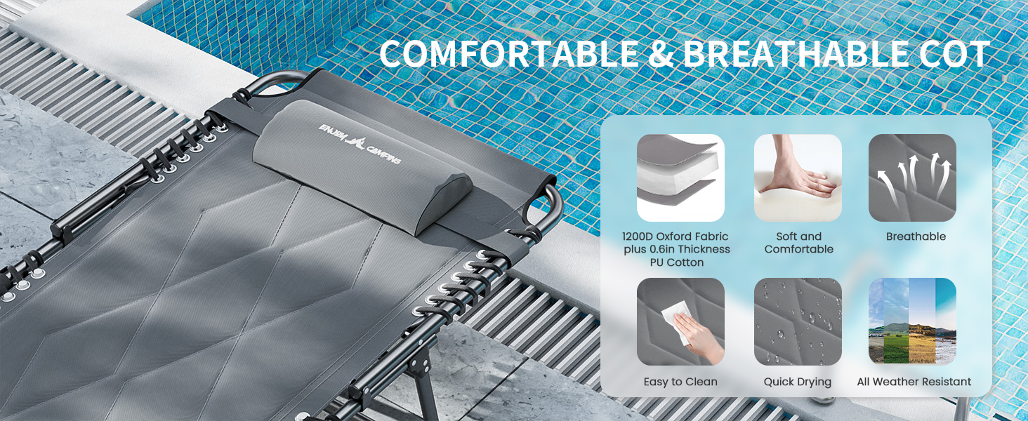 Розкладне ліжко для кемпінгу UDPATIO: зручне ліжко для відпочинку на природі з регульованою спинкою, сіре