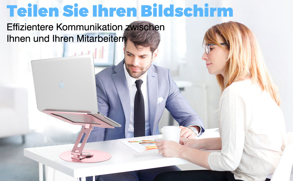 Підставка для ноутбука з регулюванням висоти та поворотним основанням, алюмінієва, для столу (Рожева)