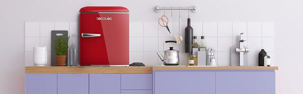 Міні-холодильник Cecotec Bolero CoolMarket TT Origin 45L червоний. Холодильник міні, з Icebox, LED-підсвічуванням, хромованою ручкою, відкривачем для пляшок, вінтажний стиль.