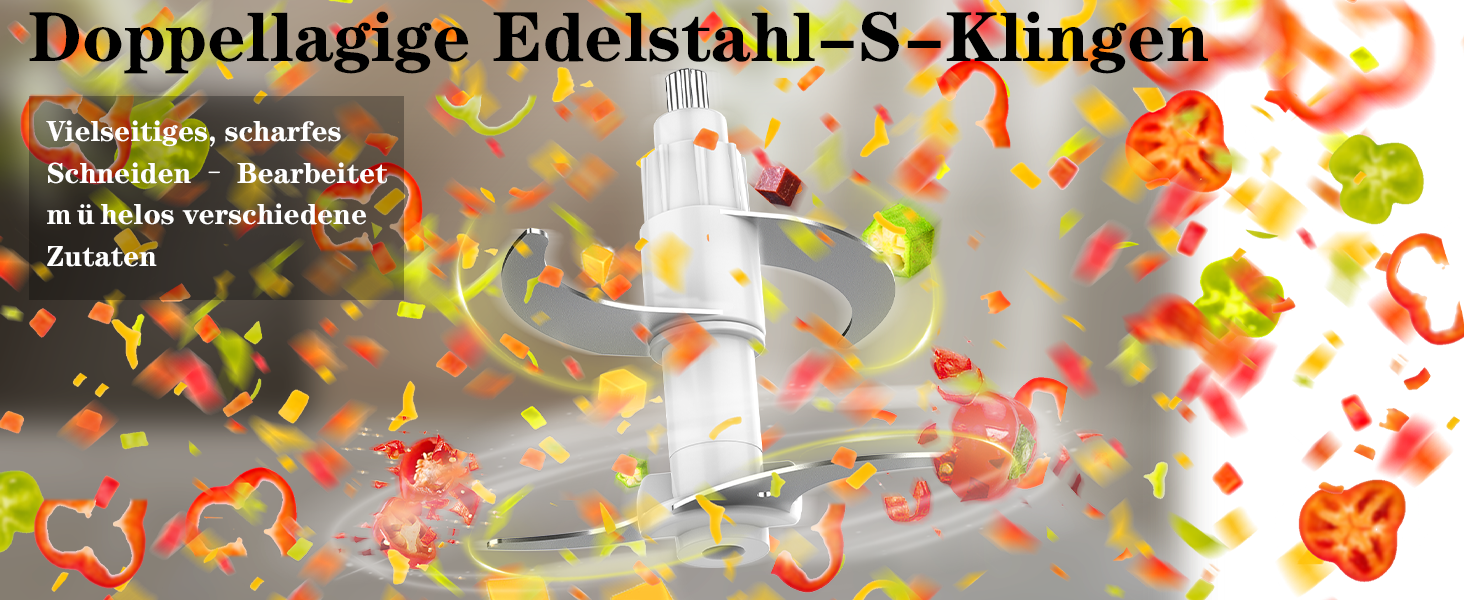 Електричний подрібнювач для кухні [500W] з нержавіючою сталлю, 2L чаша (скло+нержавіюча сталь) – кухонний комбайн для дитячого харчування, м'яса, овочів, цибулі (мідний двигун)