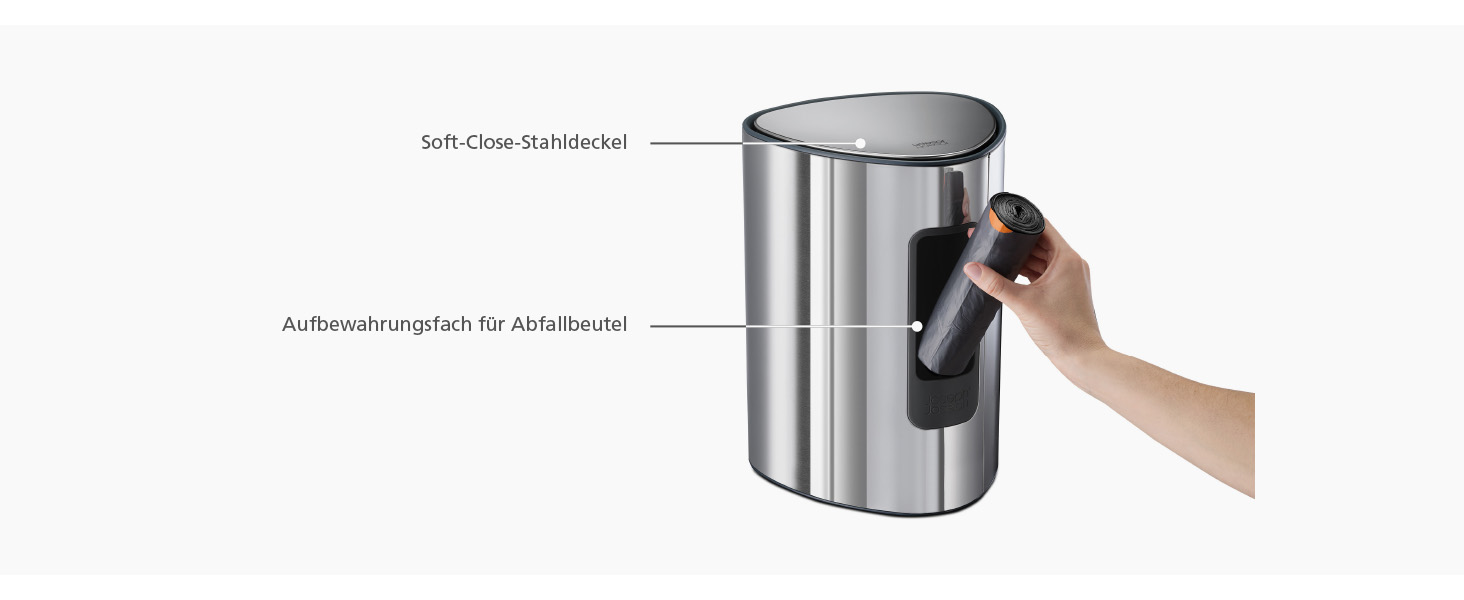 Сміттєвий бак Joseph Joseph EasyStore Luxe 5л з нержавіючої сталі з автоматичним закриттям кришки та змінним внутрішнім відром, для ванної, спальні, офісу
