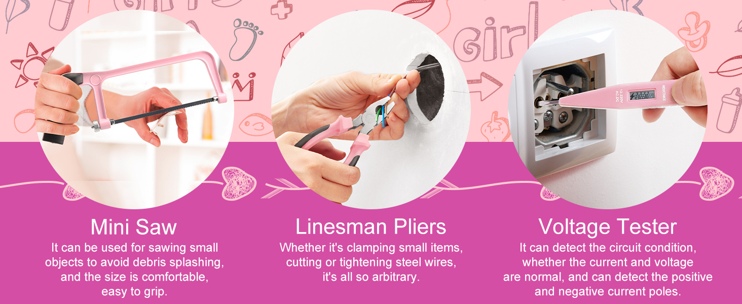 Набір інструментів Sundpey 148 предметів в кейсі - рожевий, з викрутками, ключами, плоскогубцями та тестером напруги для дому та майстерні