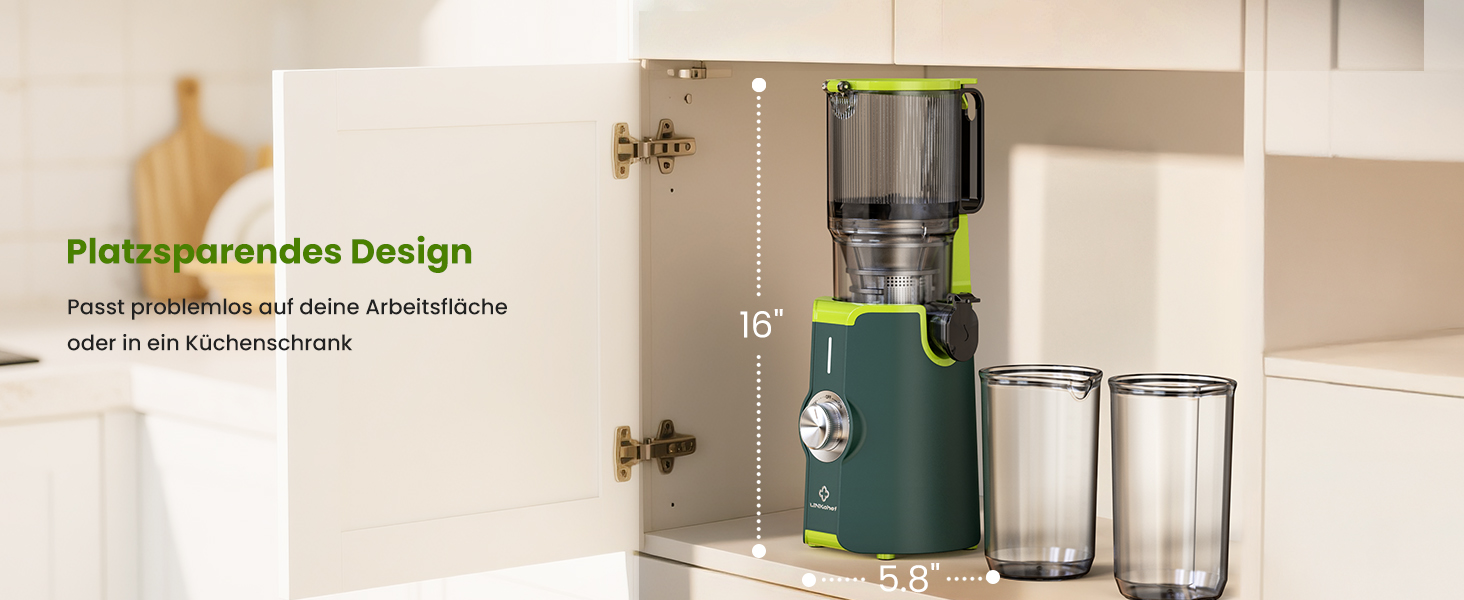 LINKChef Швидковичавник Slow Juicer: холодний віджим, для овочів та фруктів, легко миється, BPA Free, 200W (зелений)