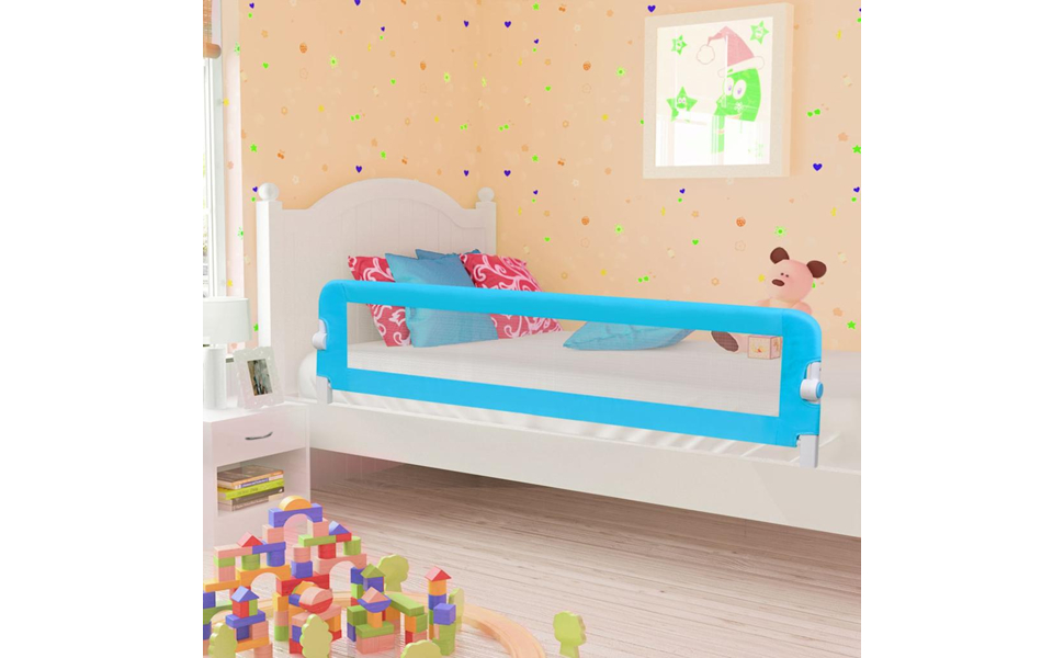 Бортик для ліжка vidaXL 150x42 см, дитячий захист від випадання, поліестер (синій)