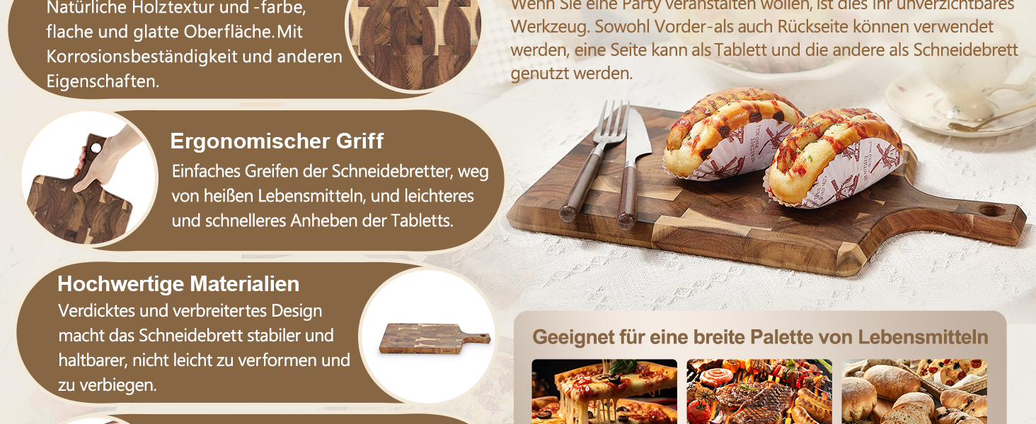 Обрізні дошки XINZUO з акації (35x25x2.6 см) - дерев'яне кухонне рішення з антиковзаючими ніжками та зручним ручним захватом