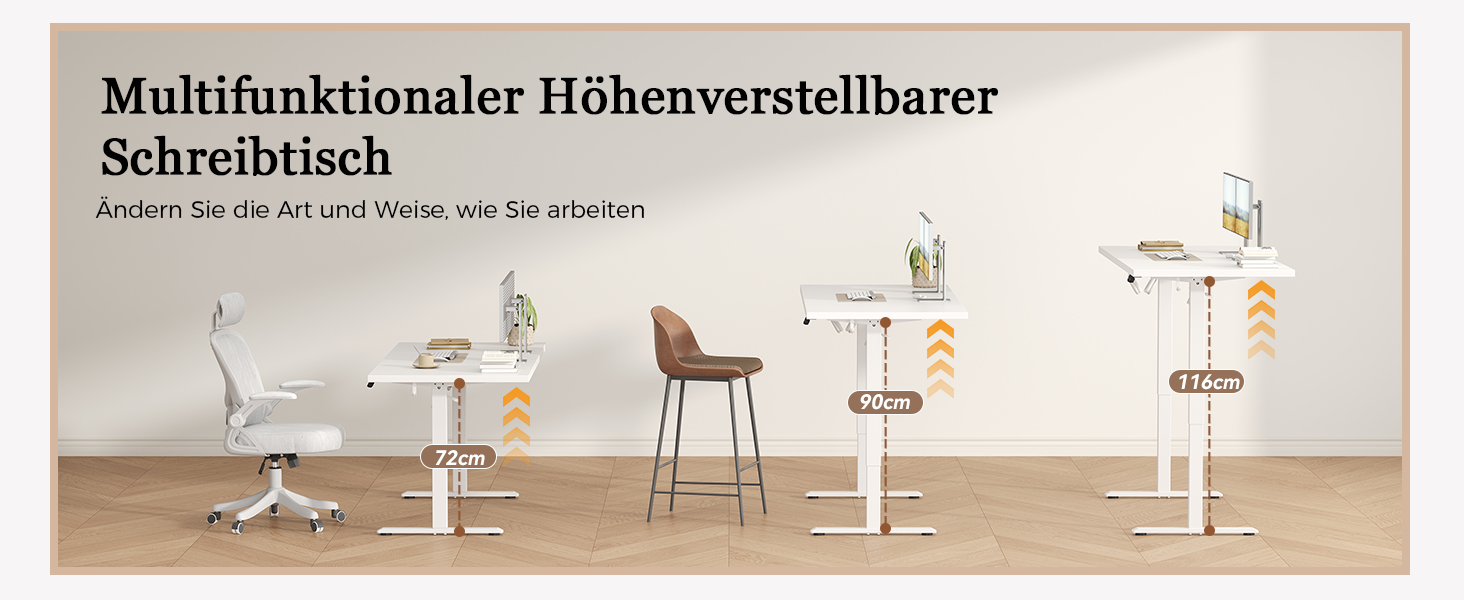 Регульований стіл Klicelor, електричний, стоячи/сидячи, офісний, з пам'яттю, 100 x 60 см, білий