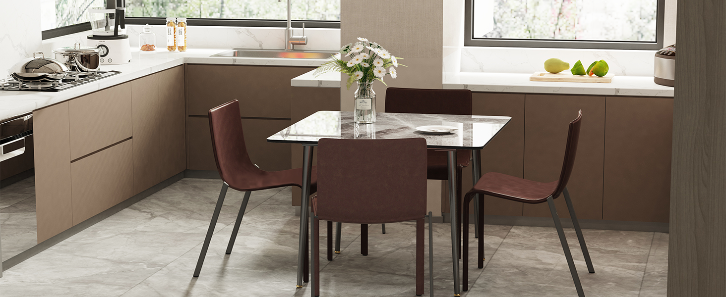 Стіл кухонний FATIVO, 80x80 см, білий глянцевий, для 2 осіб, скандинавський стиль, металеві ніжки