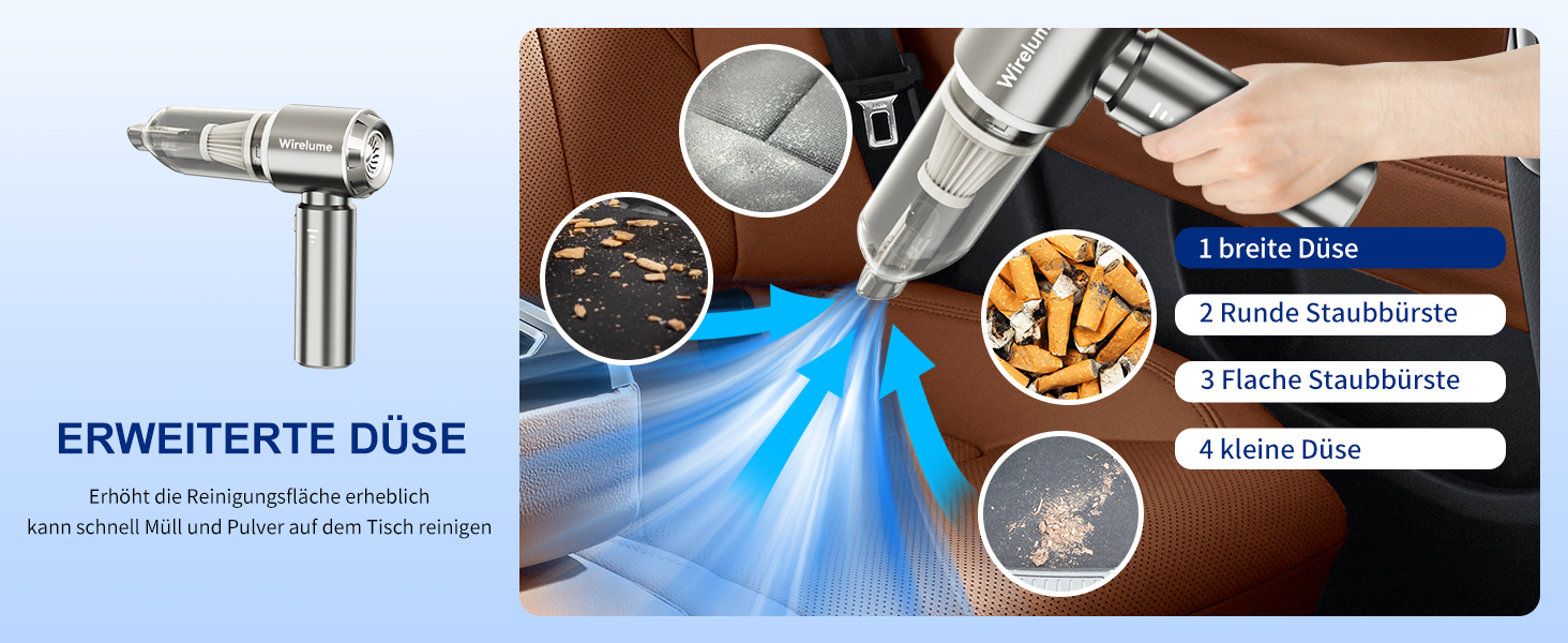 Акумуляторний ручний автомобільний пилосос 4 в 1, потужність 22000 Па, циклонна система, 3 режими всмоктування, портативний бездротовий пилосос для авто та шерсті тварин (світло-сірий)