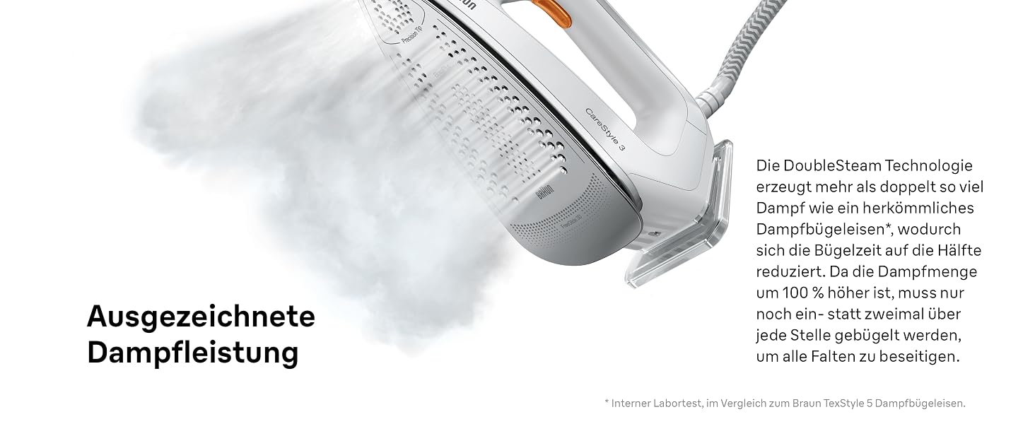 Парова станція Braun CareStyle 3 IS 3132 WH з підошвою FreeGlide 3D, тиск 6 бар, резервуар 2 л, 2400 Вт, білий/помаранчевий