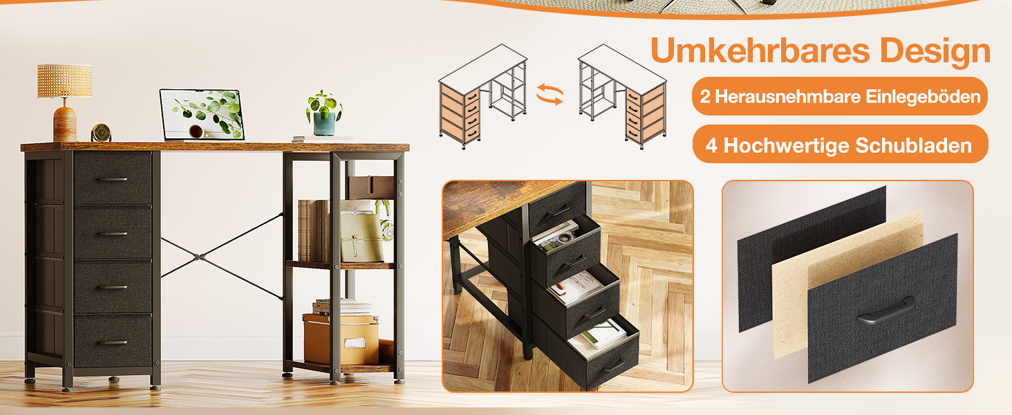 Компактний письмовий стіл Coleshome з 4 висувними ящиками, 100x40 см, з полицями, для офісу, кабінету, спальні, коричневий