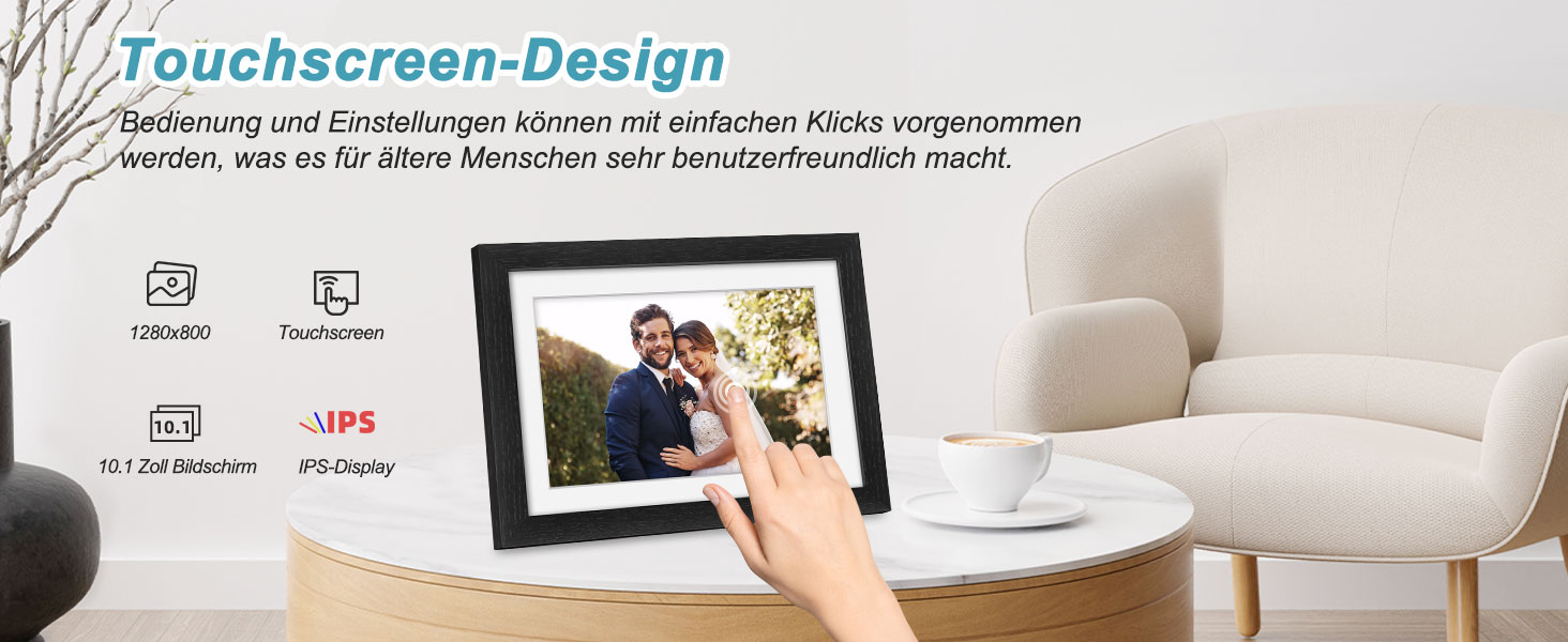 Цифровий рамка для фотографій з дерева, Wi-Fi, 32GB, 10.1 дюйма, IPS сенсорний екран, Frameo APP, подарунок, дуб (чорний дуб)