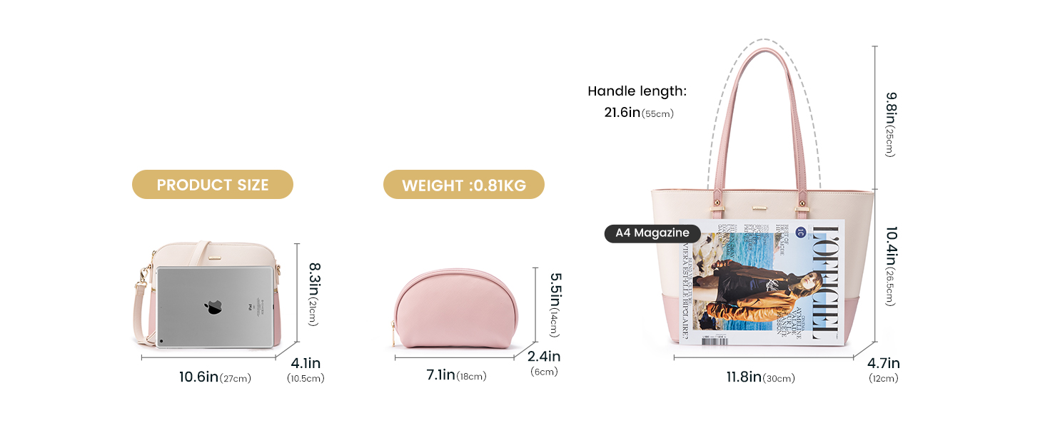 LOVEVOOK Набір сумок для жінок: 3 шт. (шоппер, сумка на плече, сумка з ручкою) для подорожей, роботи, покупок (бежевий+коричневий)