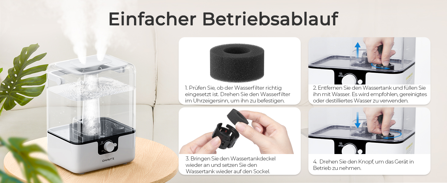 Зволожувач повітря Chivalz Top Fill для великих кімнат 6л з нічником, обертовою на 360° форсункою, 50 год роботи, аромадифузор для спальні, дитячої, рослин, немовлят, білий + 2 виходи туману