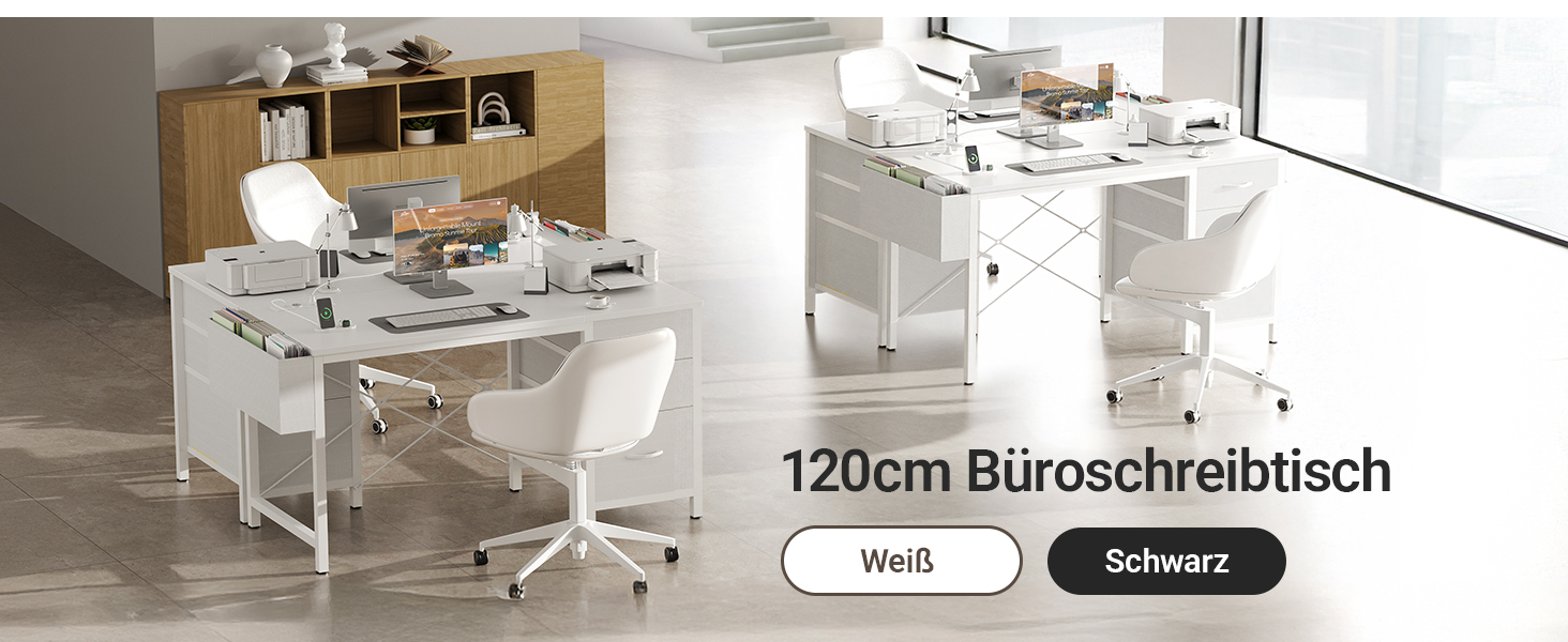 Комп'ютерний стіл Claiks з 3 висувними ящиками, 100x60 см, з розетками та USB, для дому та офісу