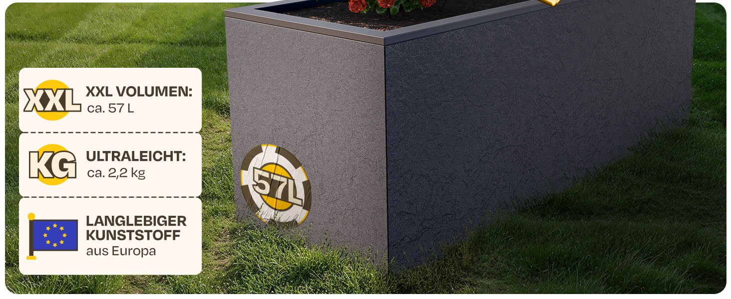 Плантатор Ondis24 Vulkan, 57л, прямокутний, з водосховищем, для балкона/тераси, антрацит