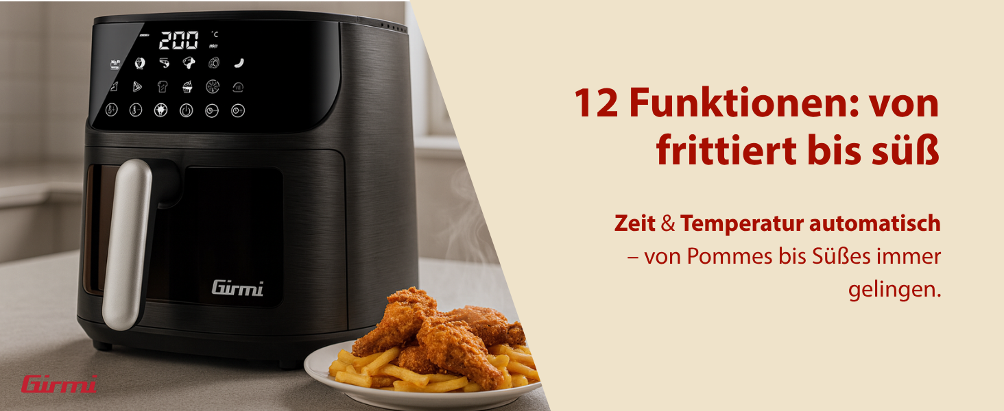 Аерофритюрниця Girmi FG26 Ecofrit Bis з двома зонами приготування, 9 л, 2400 Вт, цифровий дисплей, антипригарне покриття, BPA/PFOA Safe, чорний/сріблястий