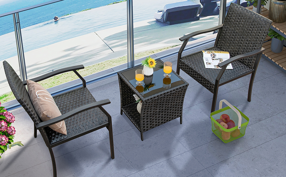 GIANTEX Набір садово-розкішних меблів з ротангу для саду та балкону, вологостійкий, для 2 осіб