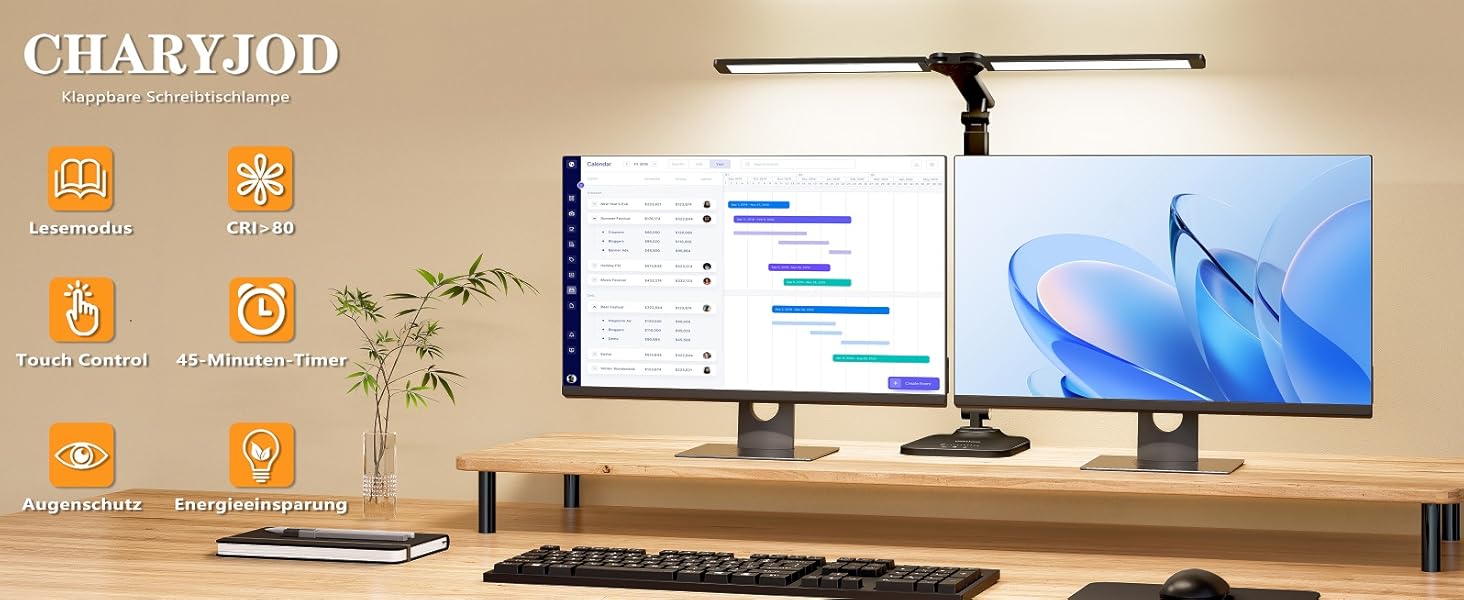 LED настільна лампа CHARYJOD з регулюванням яскравості та кольорової температури, USB-порт для зарядки, чорний колір