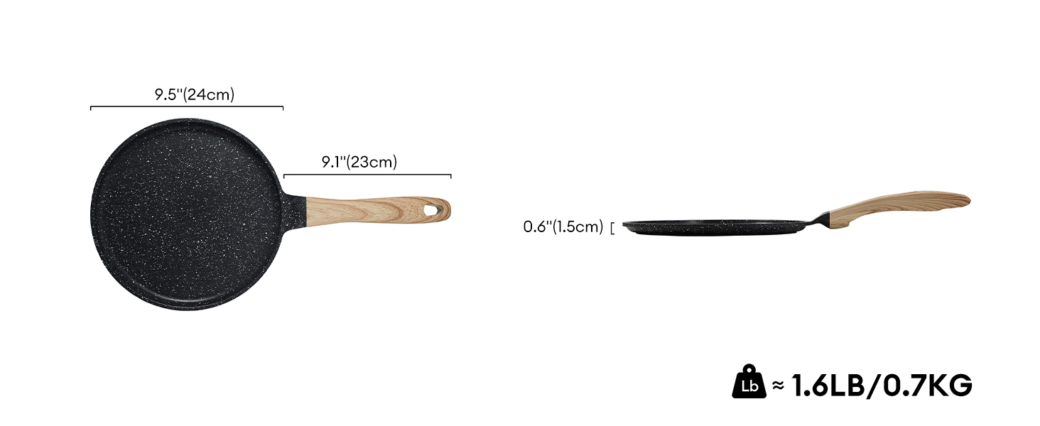 Сковорода для крепів та млинців JEETEE 24 см з антипригарним покриттям, ручка з бакеліту, сумісна з усіма плитами, без PFOA, сіра