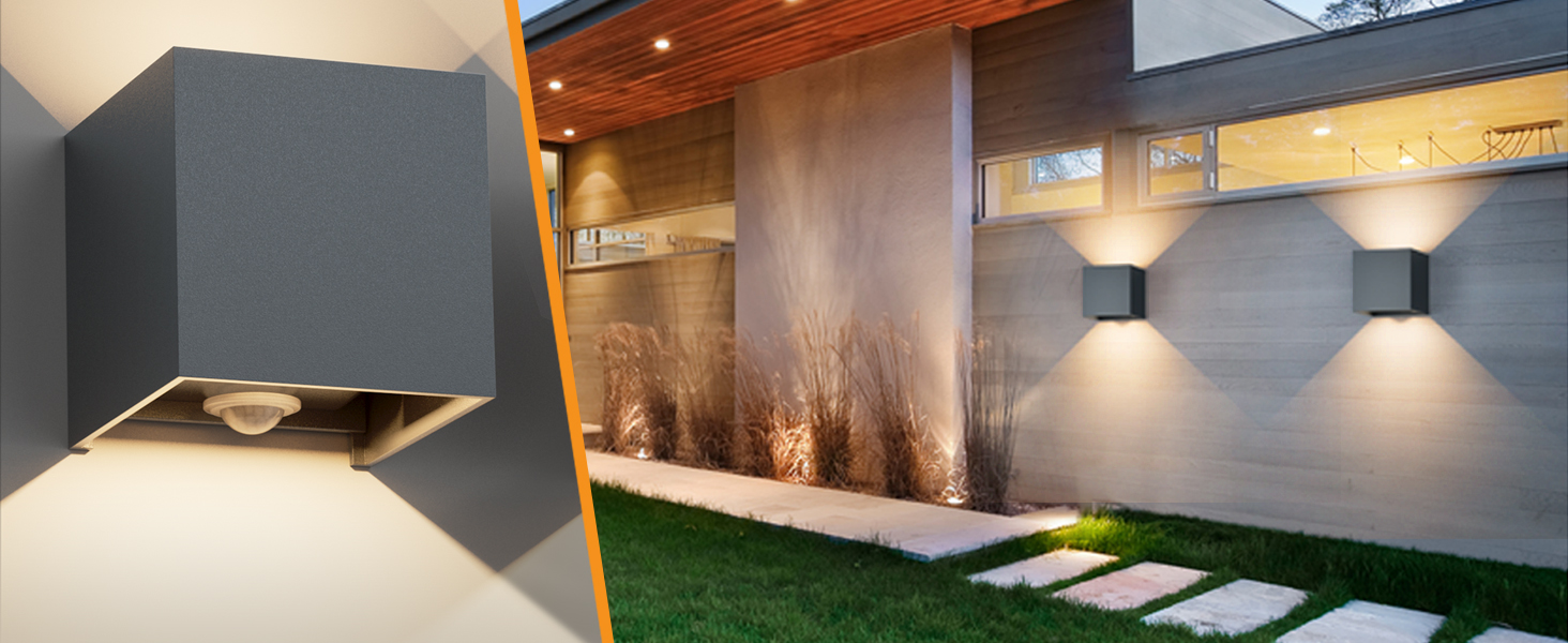 Klighten Вологостійкий вуличний світильник з датчиком руху 12W, IP65, 3000K, тепле біле світло, для внутрішнього та зовнішнього використання, регульований світловий потік, колір - темно-сірий