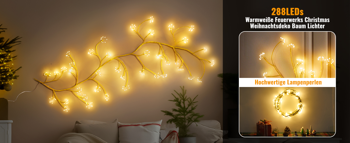 Льохіткерна гілка берези DAYLUMI, 96 LED, 8 режимів, для декору стін, вітальні, з розеткою, DIY, енергоклас F