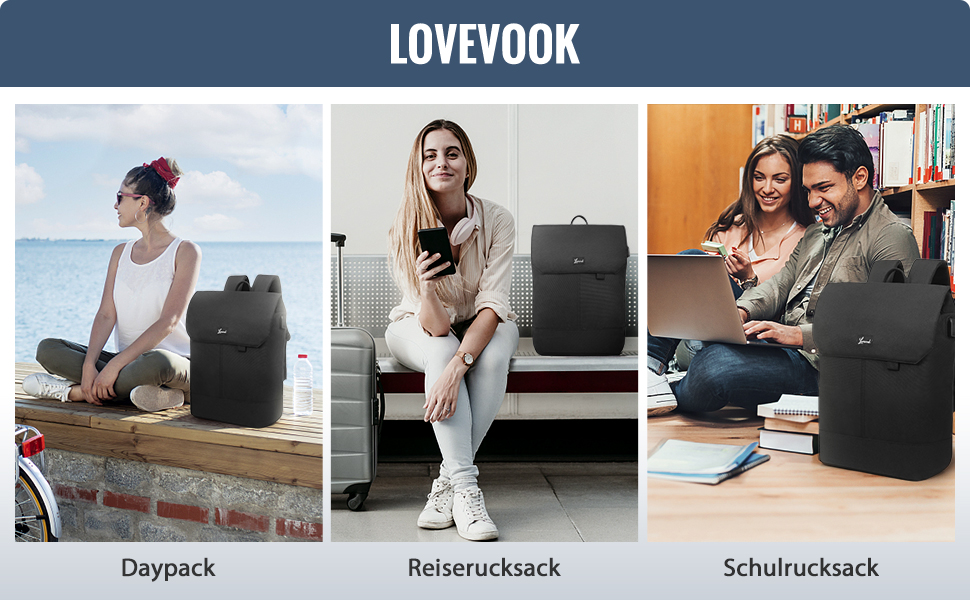 Рюкзак для ноутбука LOVEVOOK 15.6 з USB та захистом від крадіжки, темно-сірий