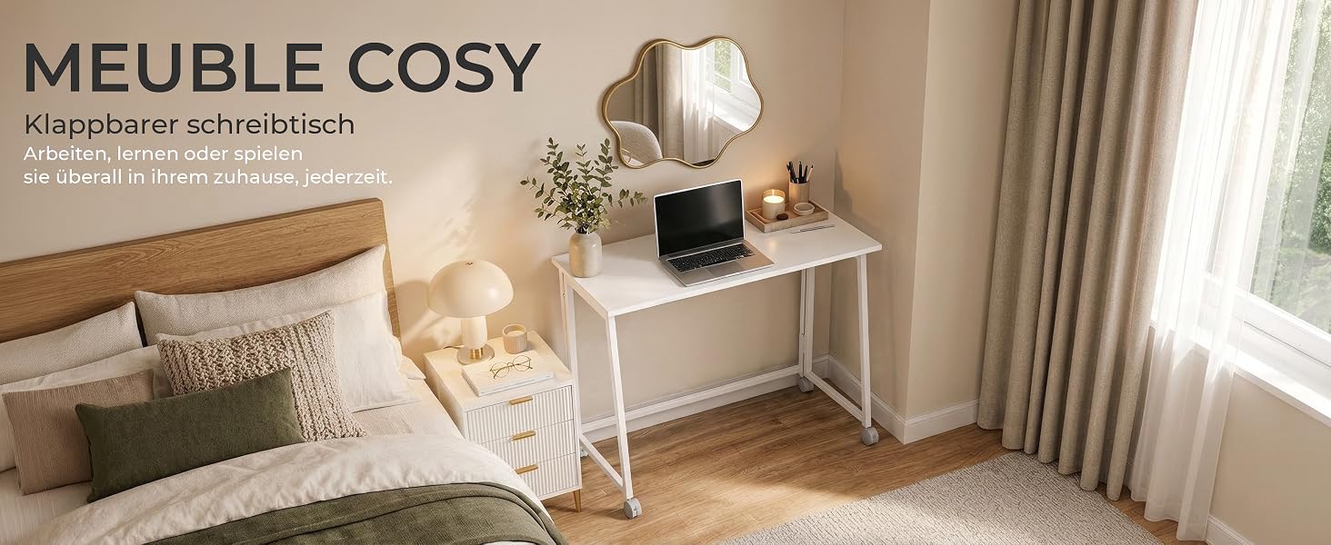 Складаний комп'ютерний стіл MEUBLE Cosy для ноутбука та ПК, компактний робочий стіл для офісу та дому, білий
