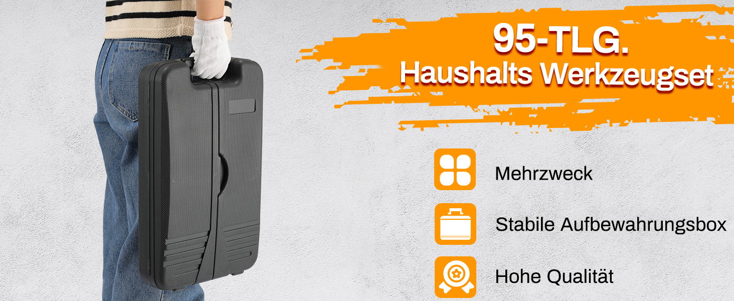 Набір інструментів 95 предметів у пластиковому кейсі Werkzeugkoffer: викрутки, головки, тріскачки для дому, авто, гаража (жовтий)
