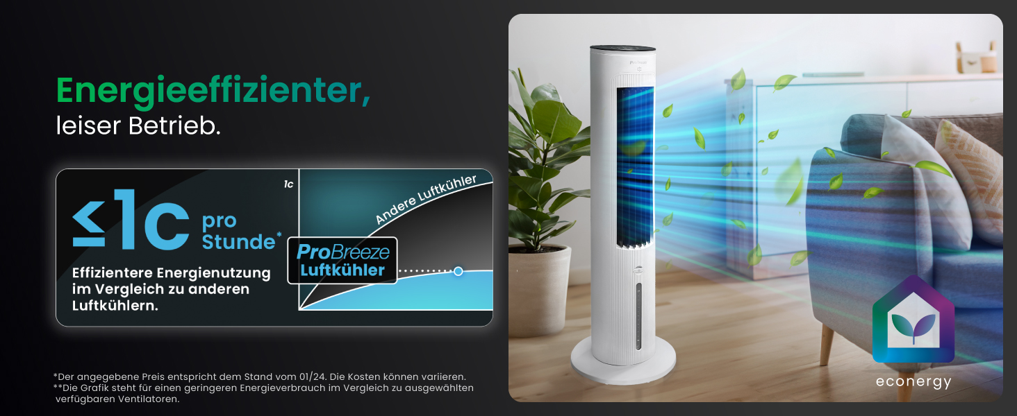 Pro Breeze OmniAir: Вежа-вентилятор з водяним охолодженням та пультом, 5л - мобільний кондиціонер без шланга