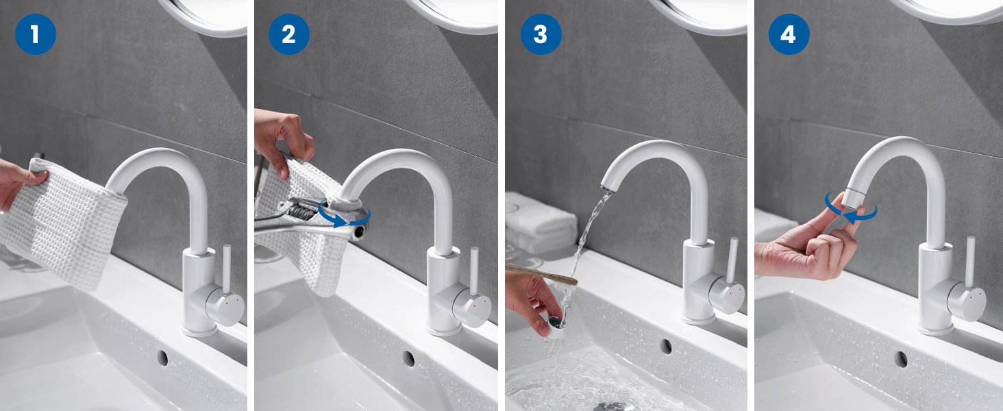 Змішувач для ванної кімнати/кухні Auralum з поворотним гусаком 360°, з високоякісної латуні, з підключенням 60 см, однорідний змішувач (білий)