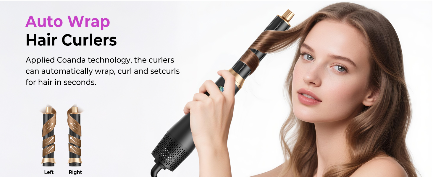 UKLISS Airstyler 5-в-1: Професійний фен-щітка з іонізацією, авто-завивкою 32мм для об'єму, сушіння, випрямлення та завивки волосся будь-якого типу, чорний