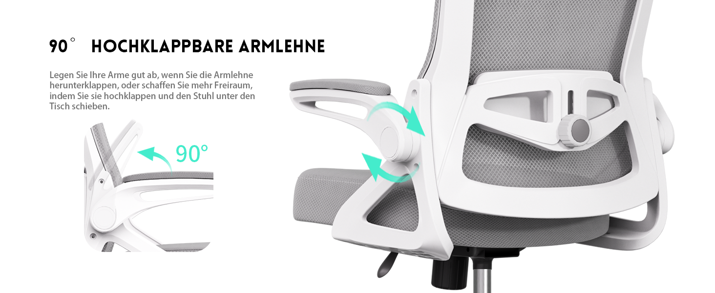 Ергономічне крісло для офісу та геймінгу, широке сидіння, регульовані підлокітники, біло-сіре, 90° підйом підлокітників
