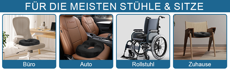 Ергономічна подушка-кільце Donut для офісних стільців та дому, протипролежневий пом'якшувач тиску при тривалому сидінні, 45 см, чорна