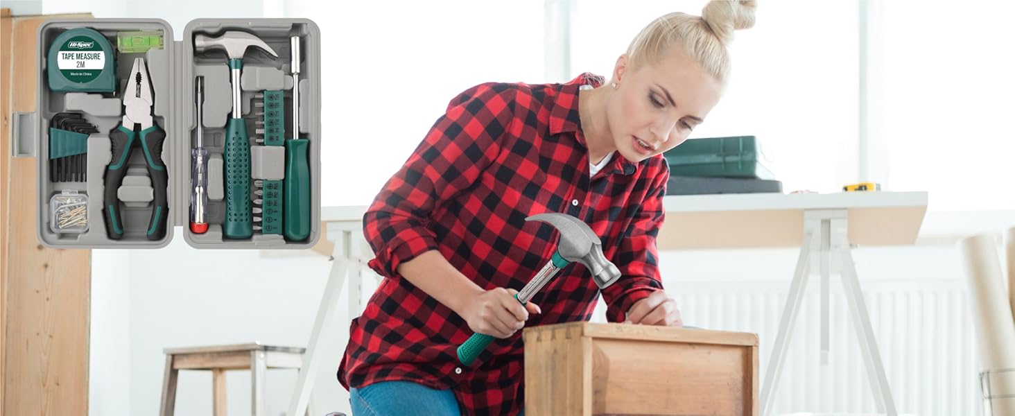 Набір інструментів Hi-Spec 25 предметів зелений компактний для дому та офісу: базовий набір для ремонту в кейсі