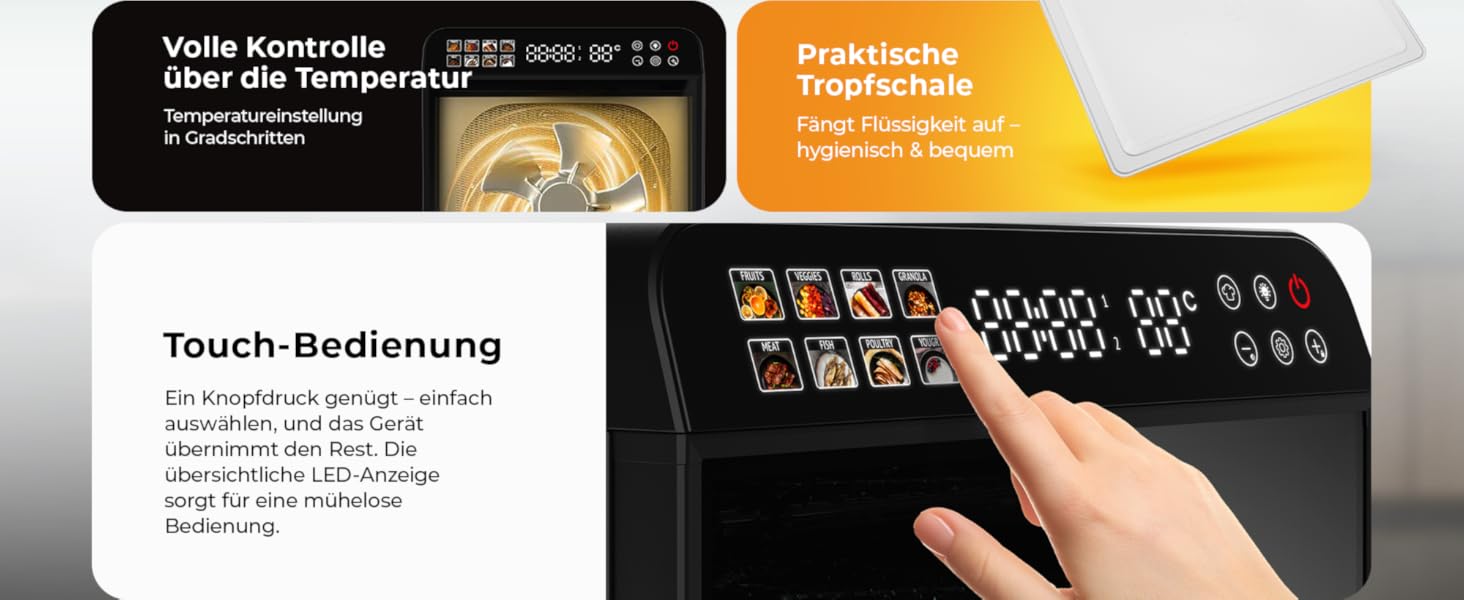 Електрична сушарка для фруктів та овочів Balter з нержавіючої сталі, 12 ярусів, 1100 Вт, 70 л об'єм, 12000 см² поверхня сушіння, BPA-free, 35–75 °C, таймер до 72 год