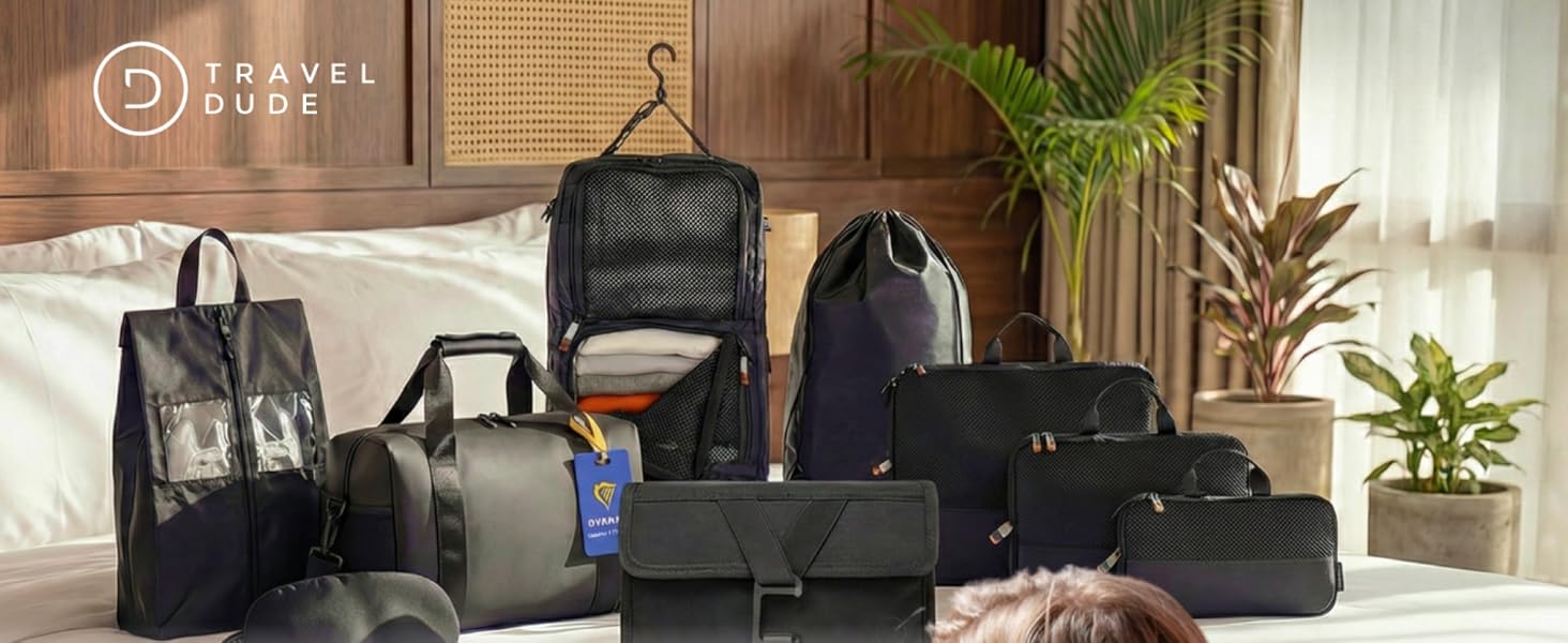 Набір компресійних органайзерів для одягу TRAVEL DUDE (7 предметів), дорожні пакувальні куби з переробленого пластику для валізи та рюкзака, темно-зелений