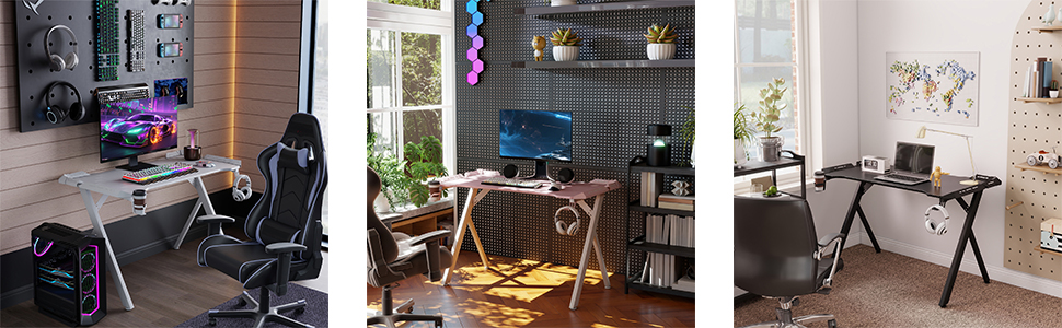 Ігровий стіл HENGMEI з підсвіткою 160x60x75 см, регульована висота, великий стіл для комп'ютера, чорний, Y-подібний каркас