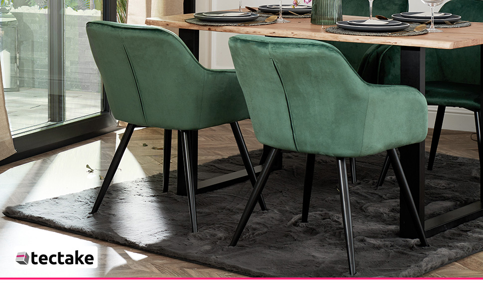 Тектейк® сучасний стілець для їдальні з підлокітниками, м'яке сидіння з велюру, крісло для вітальні, оббитий офісний стілець з чорними металевими ніжками, стілець для туалетного столика - коричневий/чорний (набір 2 шт., Чорний)