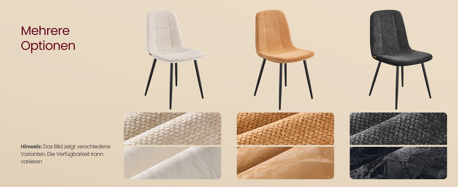 Набір з 2-х обідніх стільців VASAGLE, сірий, з м'яким сидінням, металеві ніжки, регульовані, з тканини Chenille, PU з малюнком, легкий у догляді