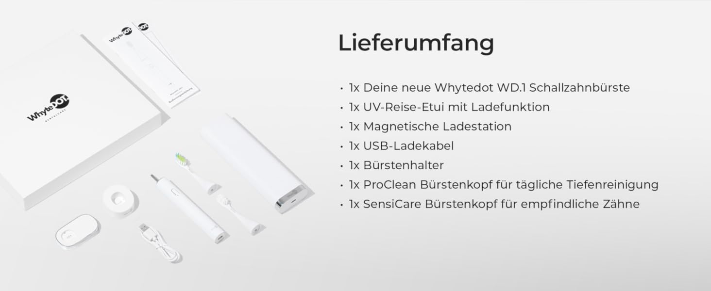 Звукова зубна щітка WhyteDOT® Premium: тиха, ефективна, з алюмінієвим корпусом, UV-футляром та до 6 тижнів роботи