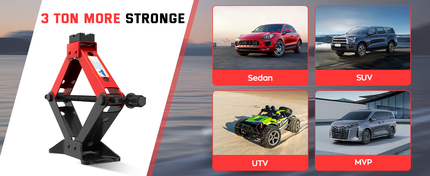 Універсальний ножичний домкрат 3т для авто, SUV та позашляховиків, механічний підйомник (червоний/чорний)