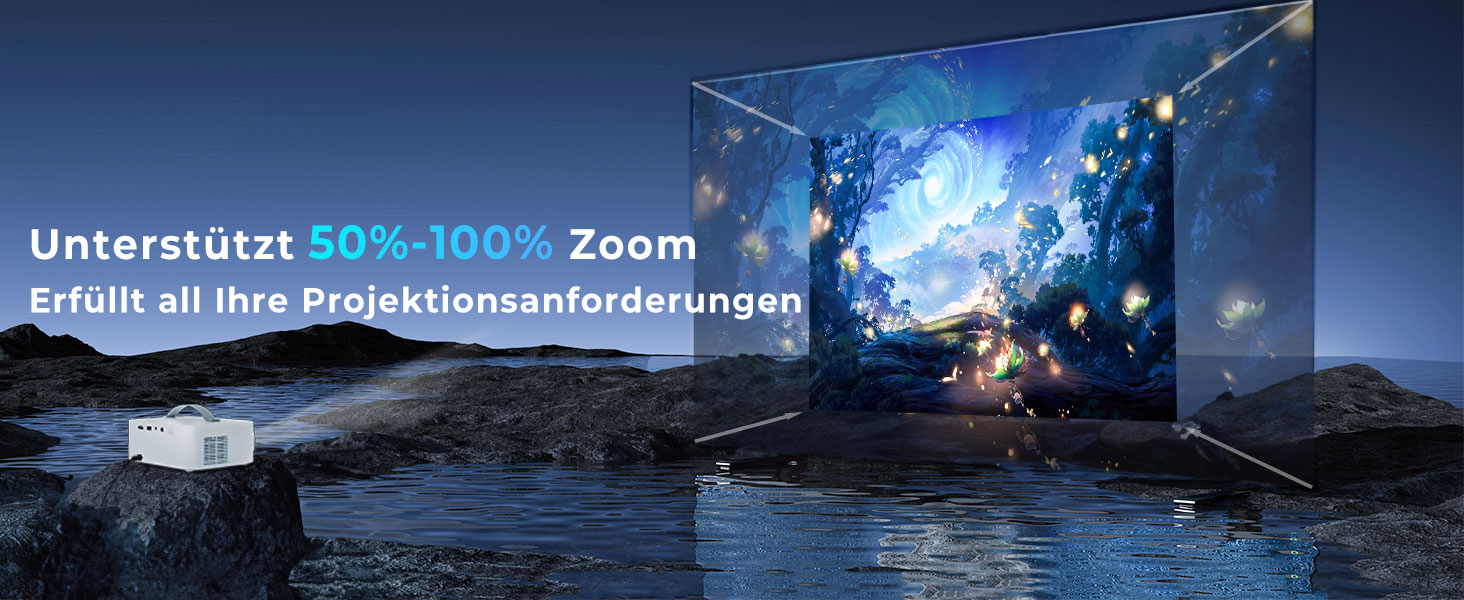 Портативний проєктор Beamer 4K з Dolby Audio, HDR10, WiFi6, Bluetooth 5.4, Auto Fokus, для домашнього кіно та перегляду спортивних подій, білий