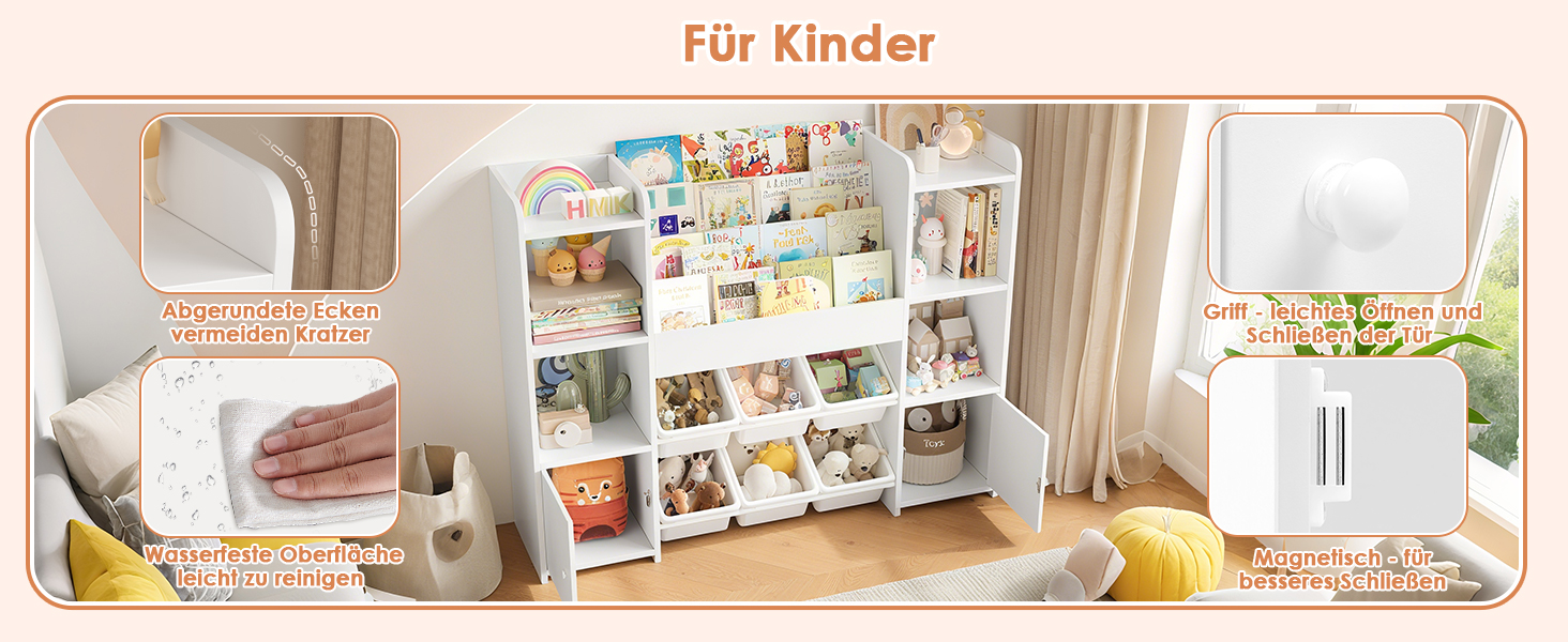 FOREHILL Дитяча полиця-стеллаж для іграшок та книг з 6 ящиками, 119 x 29,5 x 94 см, білий